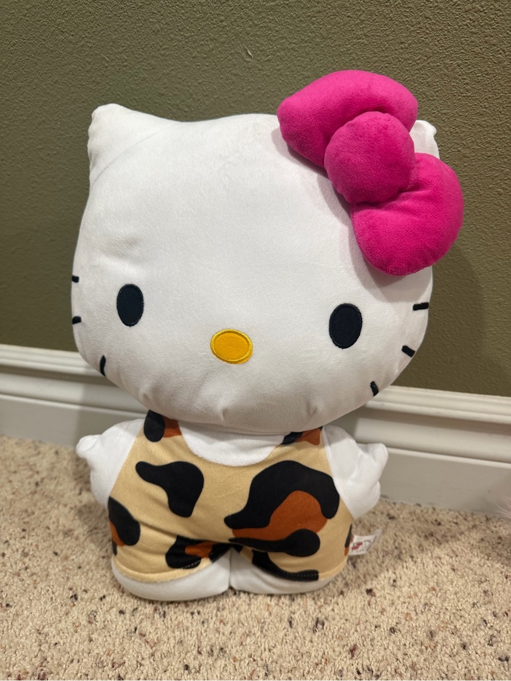 Large Leopard Print Hello Kitty Plush Stuffed Animal with Pink Bow